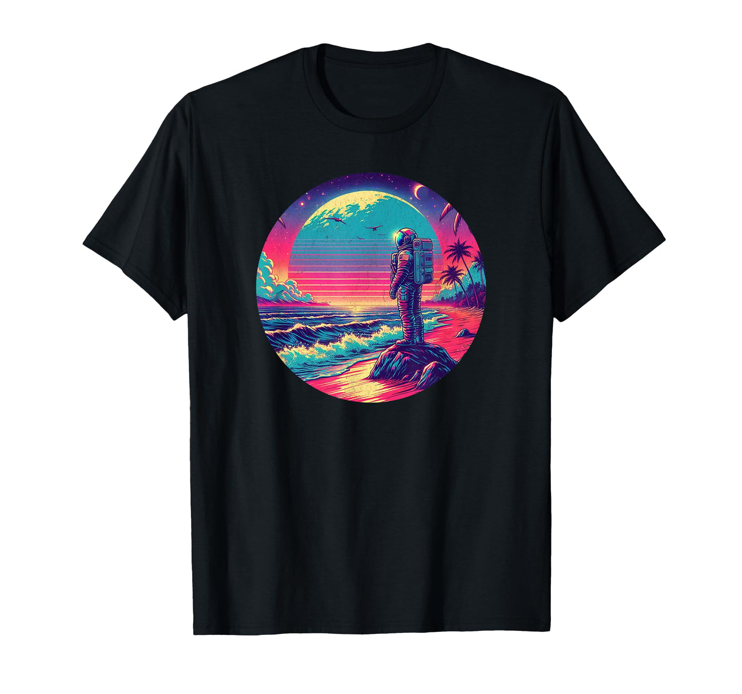 Synthwave Astronaut Beach 1980S T-Shirt - Aesthetic Graphic Unisex - T-Shirt, Sweatshirt, Hoodie