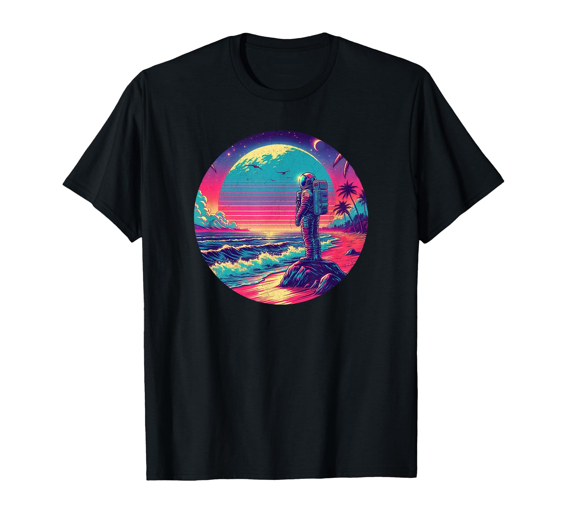 Synthwave Astronaut Beach 1980S T-Shirt - Aesthetic Graphic Unisex - T-Shirt, Sweatshirt, Hoodie