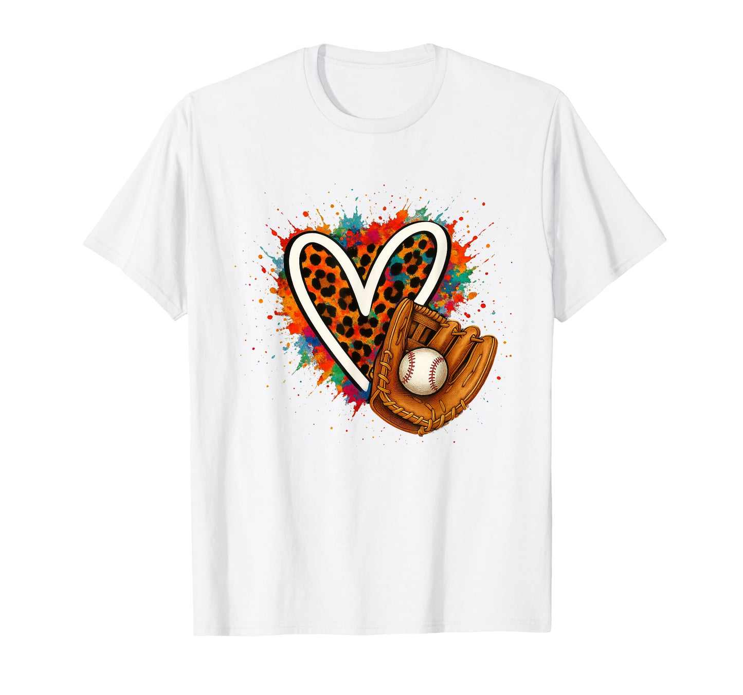 Baseball Leopard Heart Colorful T-Shirt - Fun Novelty Design for Adults - T-Shirt, Sweatshirt, Hoodie