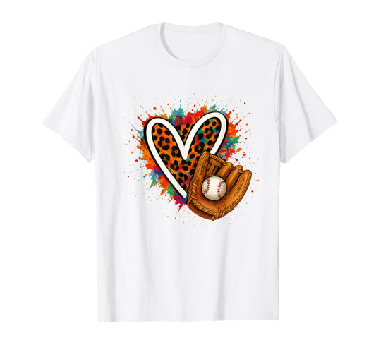 Baseball Leopard Heart Colorful T-Shirt - Fun Novelty Design for Adults - T-Shirt, Sweatshirt, Hoodie