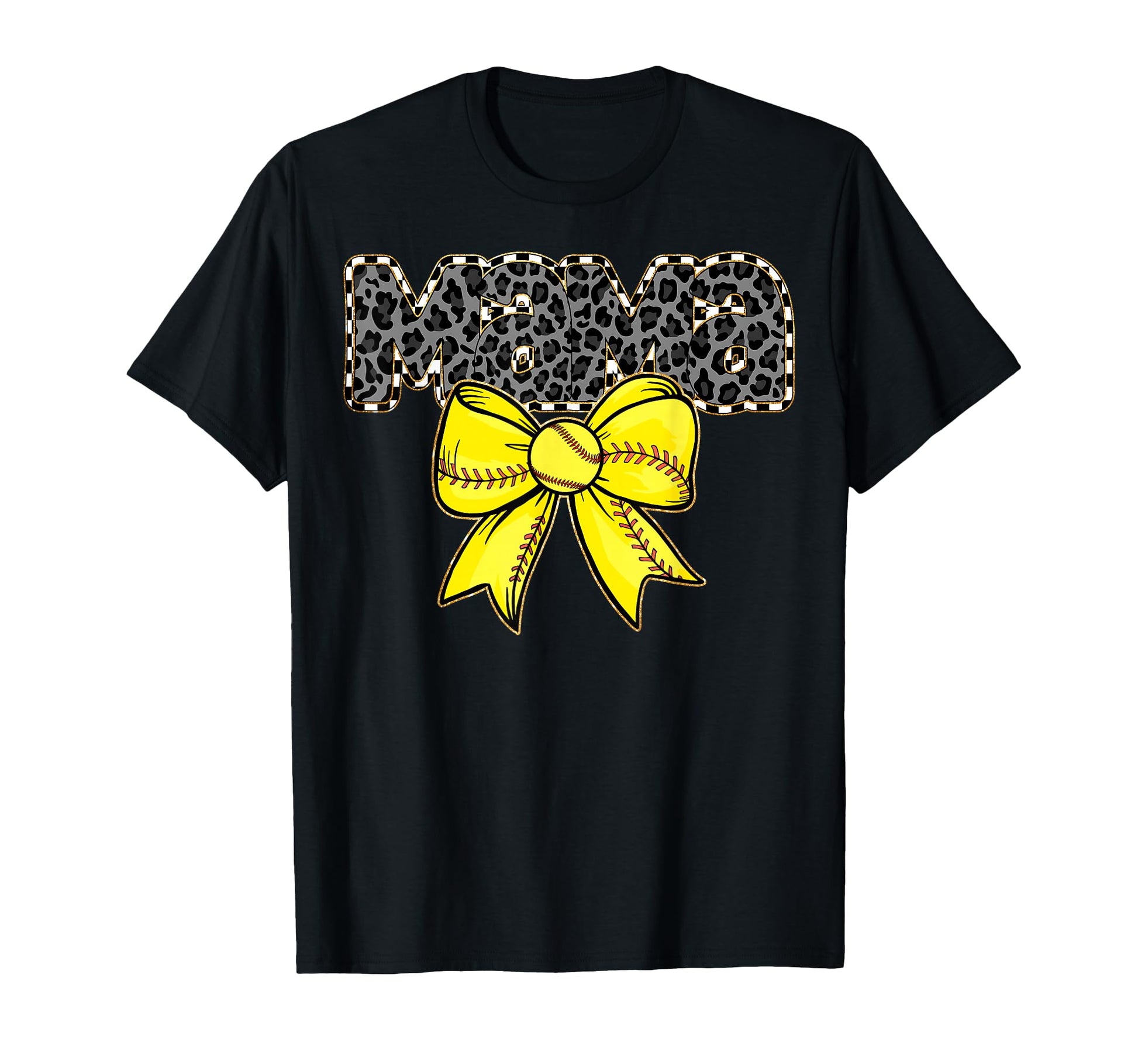 Mama Yellow Bow Baseball Softball T-Shirt - Fun Novelty Design for Adults - T-Shirt, Sweatshirt, Hoodie