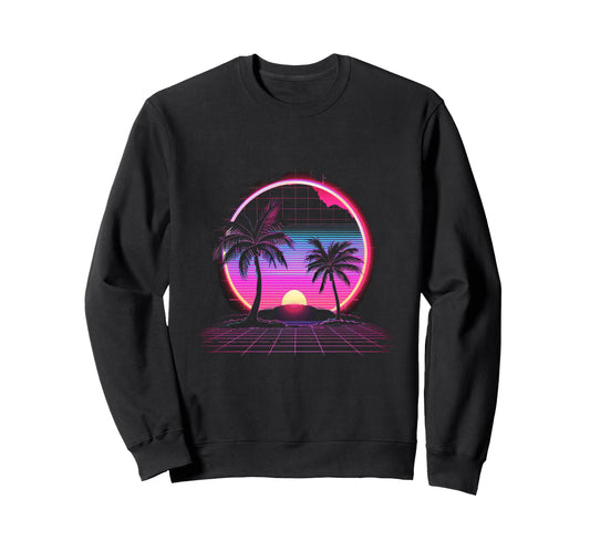80S Sunset Palm Trees Sweatshirt - Casual Everyday Wear Men Women - T-Shirt, Sweatshirt, Hoodie
