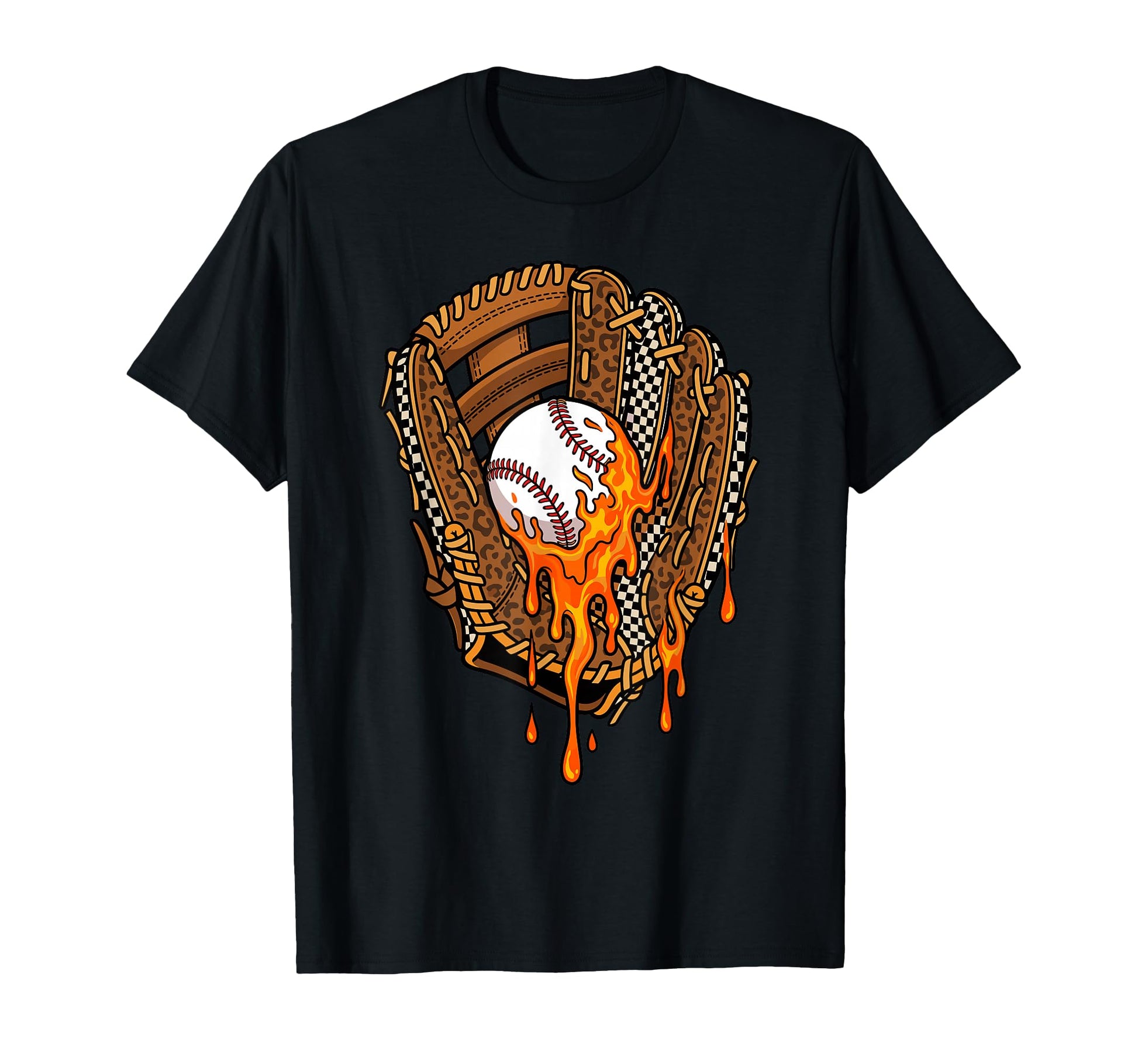 Baseball Leopard Glove Melting Drip Player T-Shirt - Trendy Graphic Unisex - T-Shirt, Sweatshirt, Hoodie