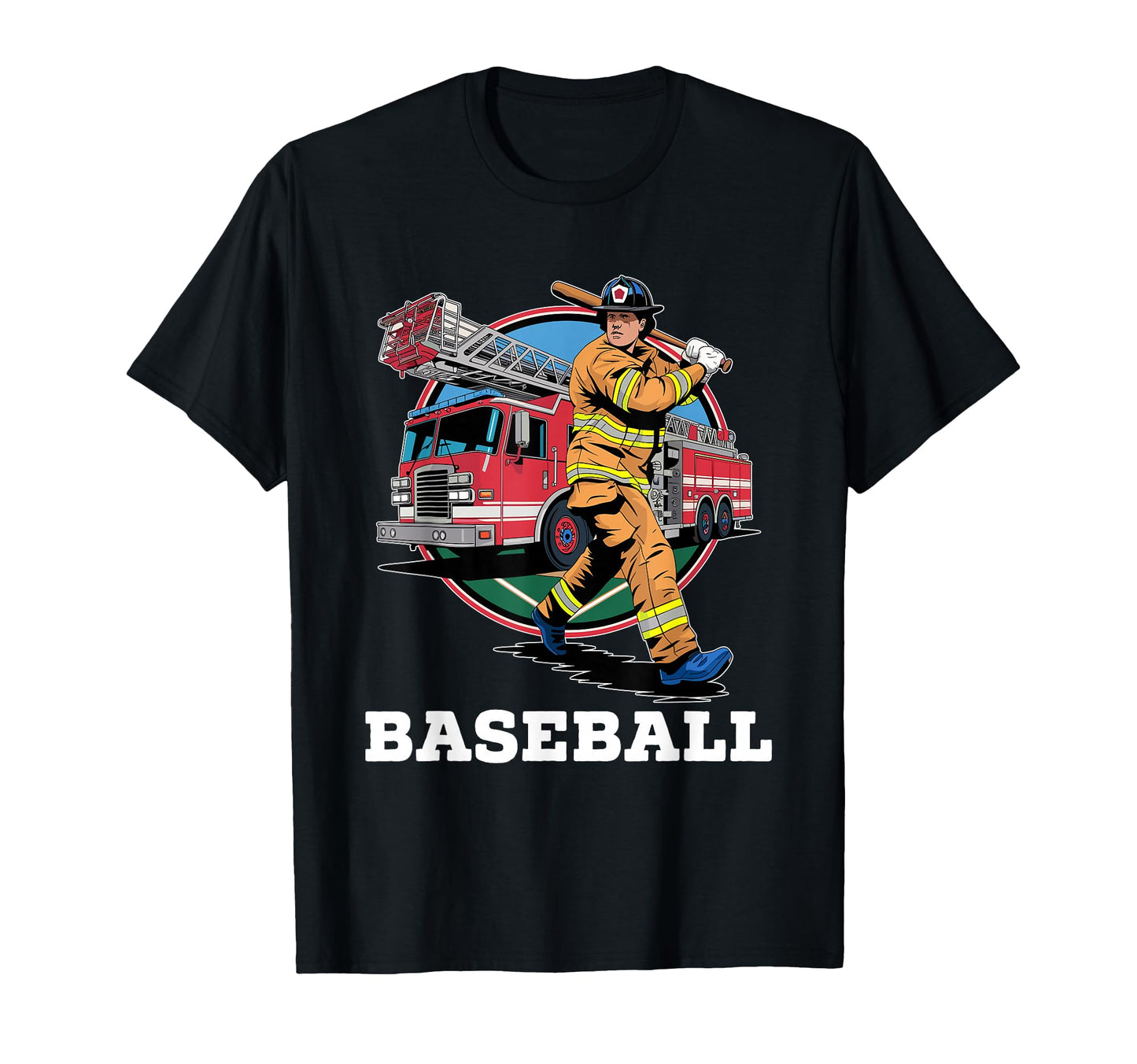 Firefighter Playing Baseball Fireman T-Shirt - Trendy Graphic Unisex - T-Shirt, Sweatshirt, Hoodie