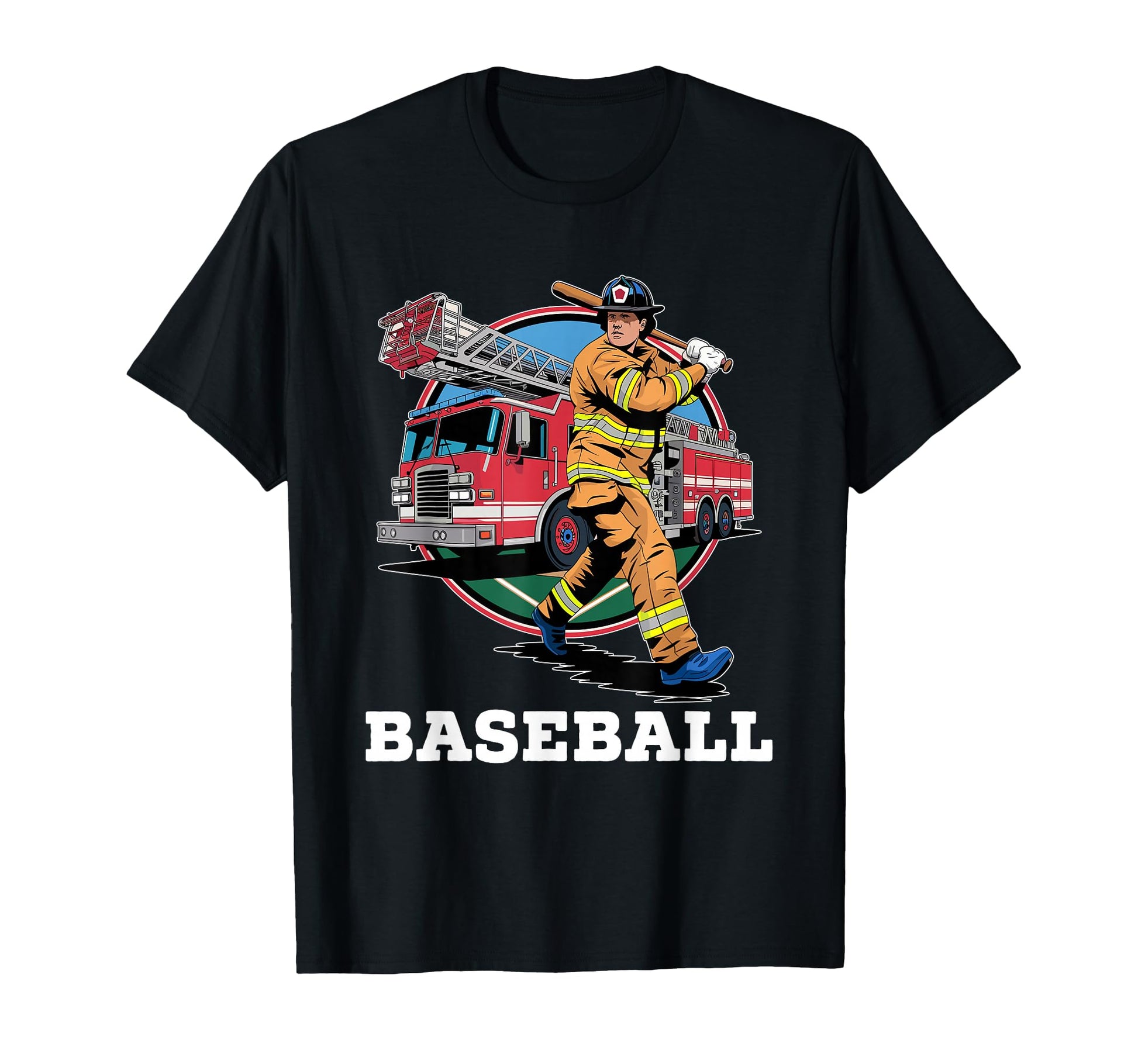 Firefighter Playing Baseball Fireman T-Shirt - Trendy Graphic Unisex - T-Shirt, Sweatshirt, Hoodie