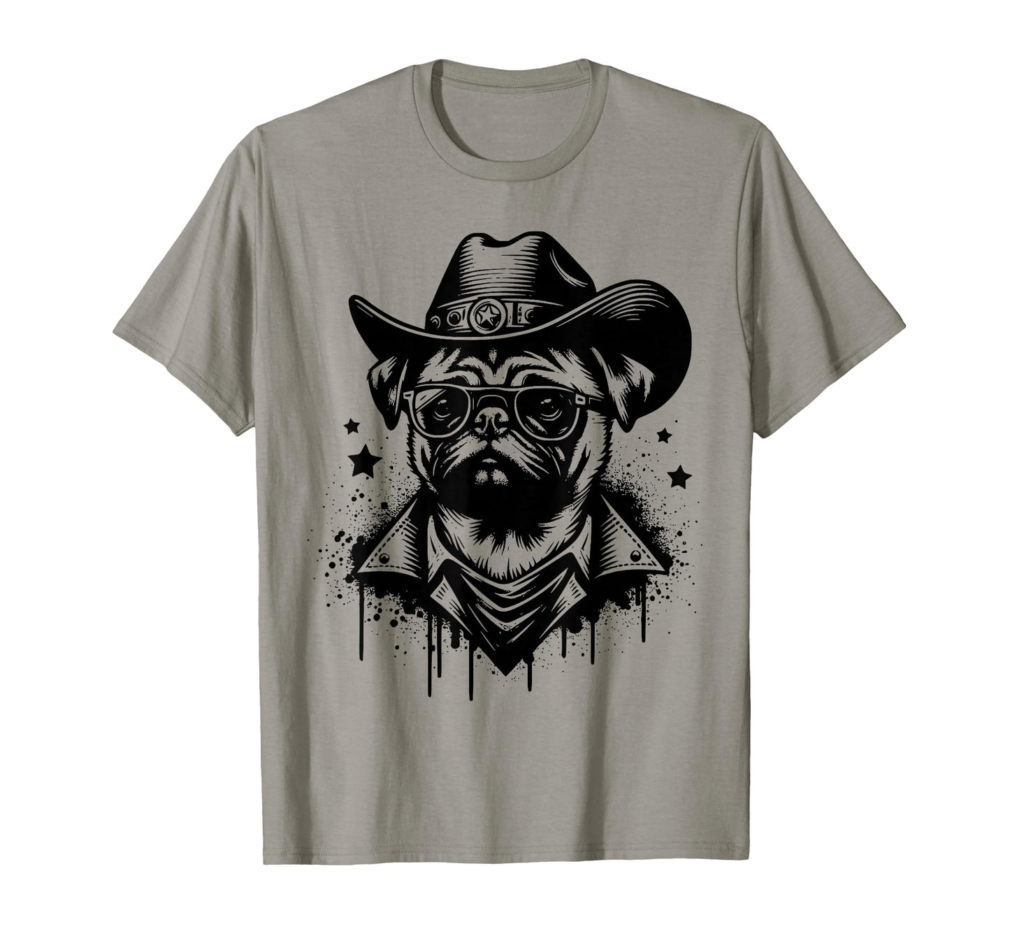 Funny Western Pug Cowboy Hat And T-Shirt - Minimalist Print for Adults - T-Shirt, Sweatshirt, Hoodie