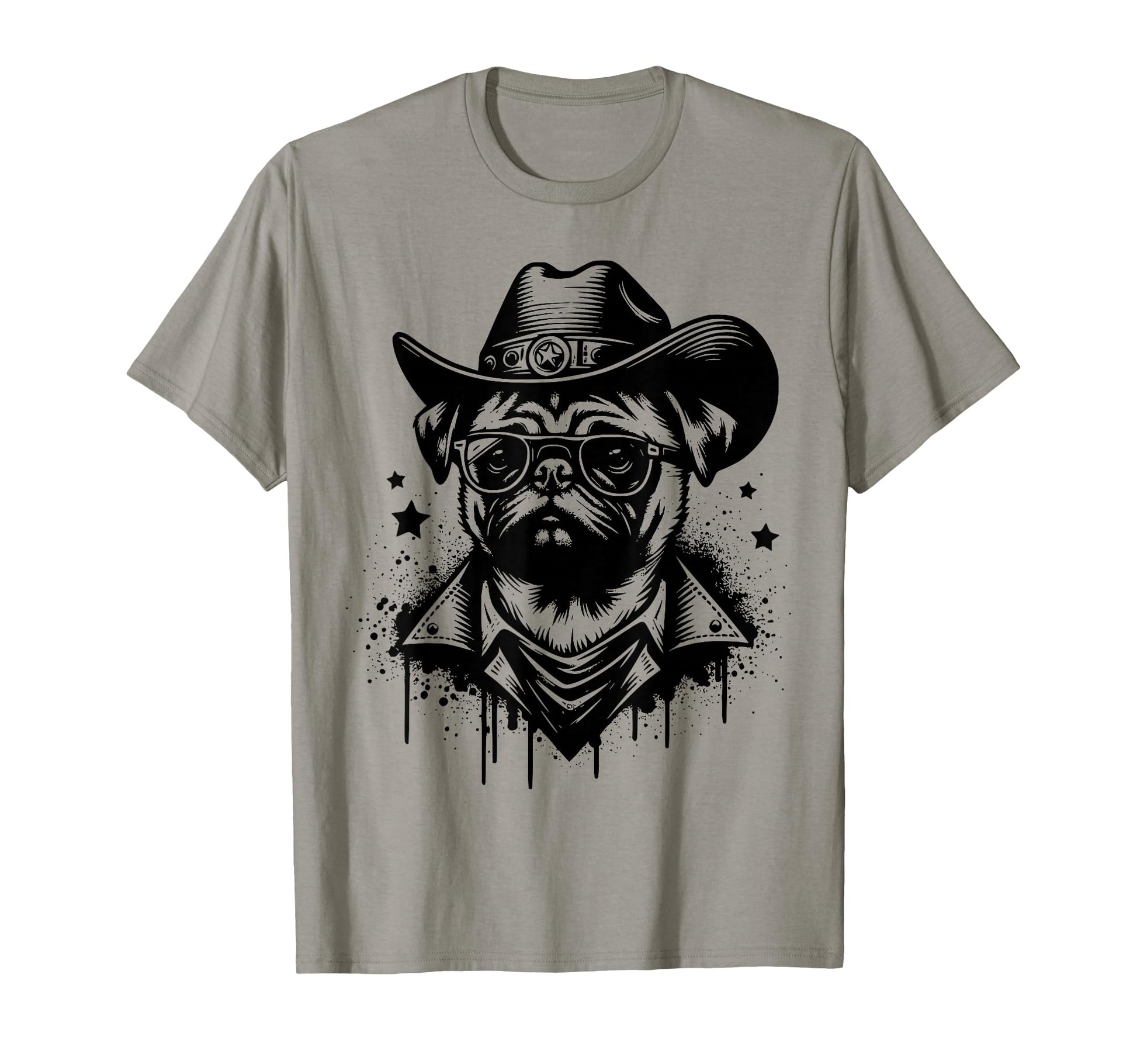 Funny Western Pug Cowboy Hat And T-Shirt - Minimalist Print for Adults - T-Shirt, Sweatshirt, Hoodie