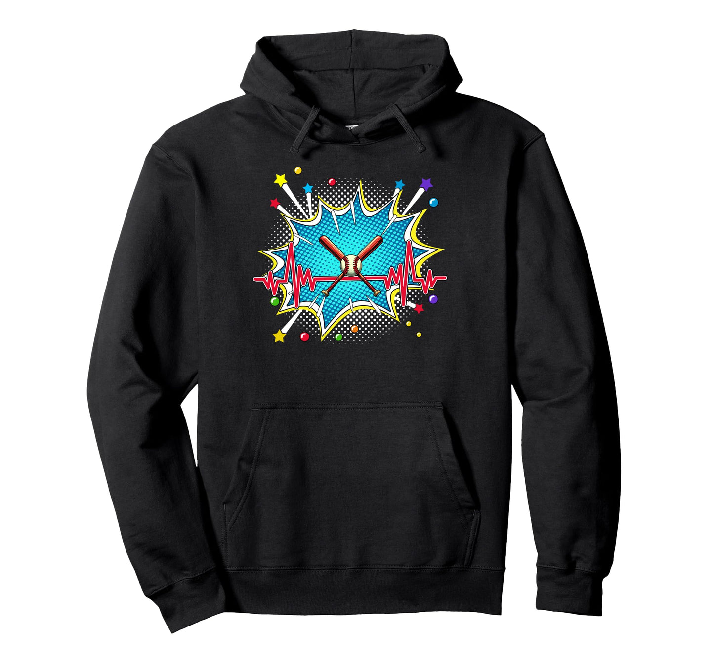 Baseball Pop Art Comic Heartbeat Hoodie - Trendy Graphic Men Women - T-Shirt, Sweatshirt, Hoodie