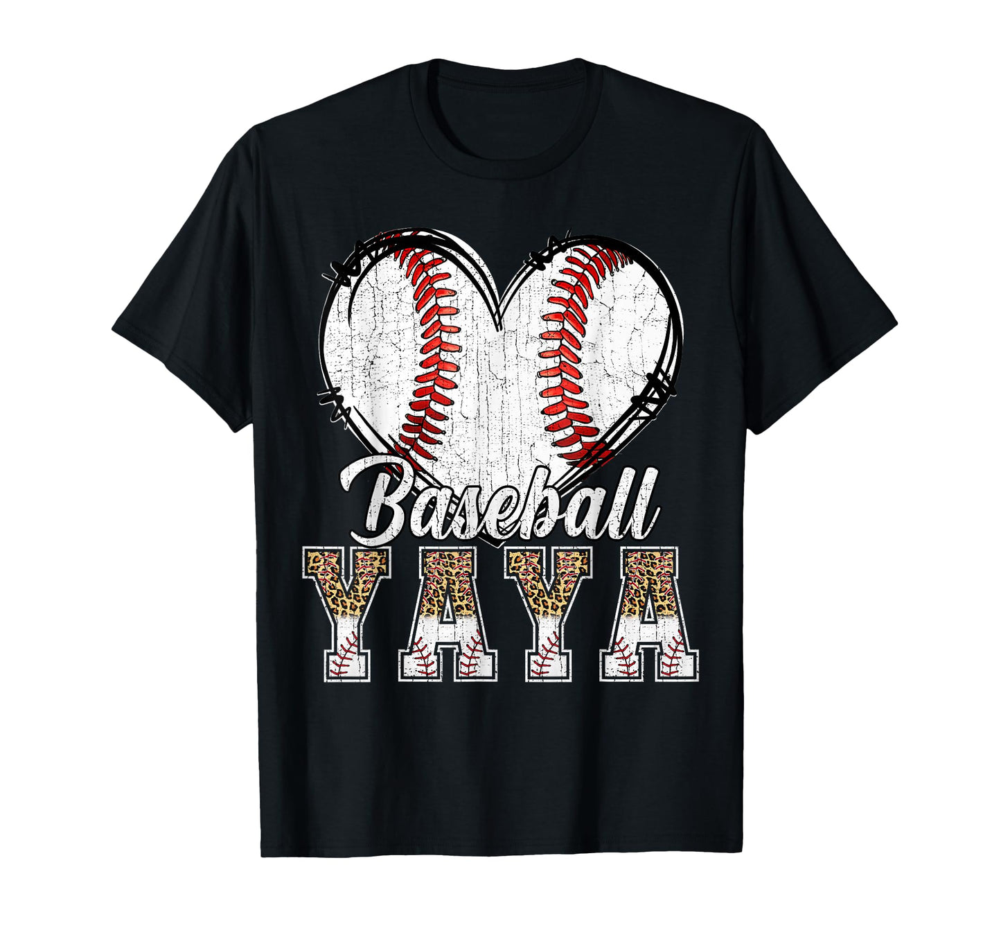 Softball Baseball Yaya Heart Leopard T-Shirt - Minimalist Print Men Women - T-Shirt, Sweatshirt, Hoodie