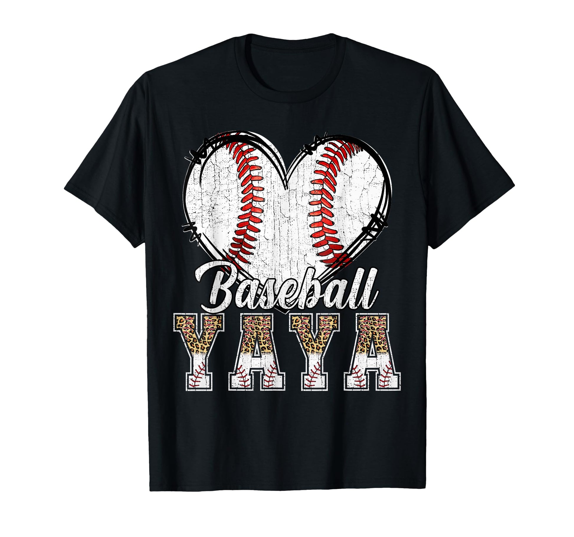 Softball Baseball Yaya Heart Leopard T-Shirt - Minimalist Print Men Women - T-Shirt, Sweatshirt, Hoodie