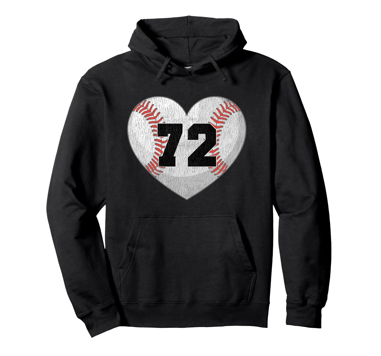 Baseball Number 72 Distressed Heart Hoodie - Custom Art Print Men Women - T-Shirt, Sweatshirt, Hoodie