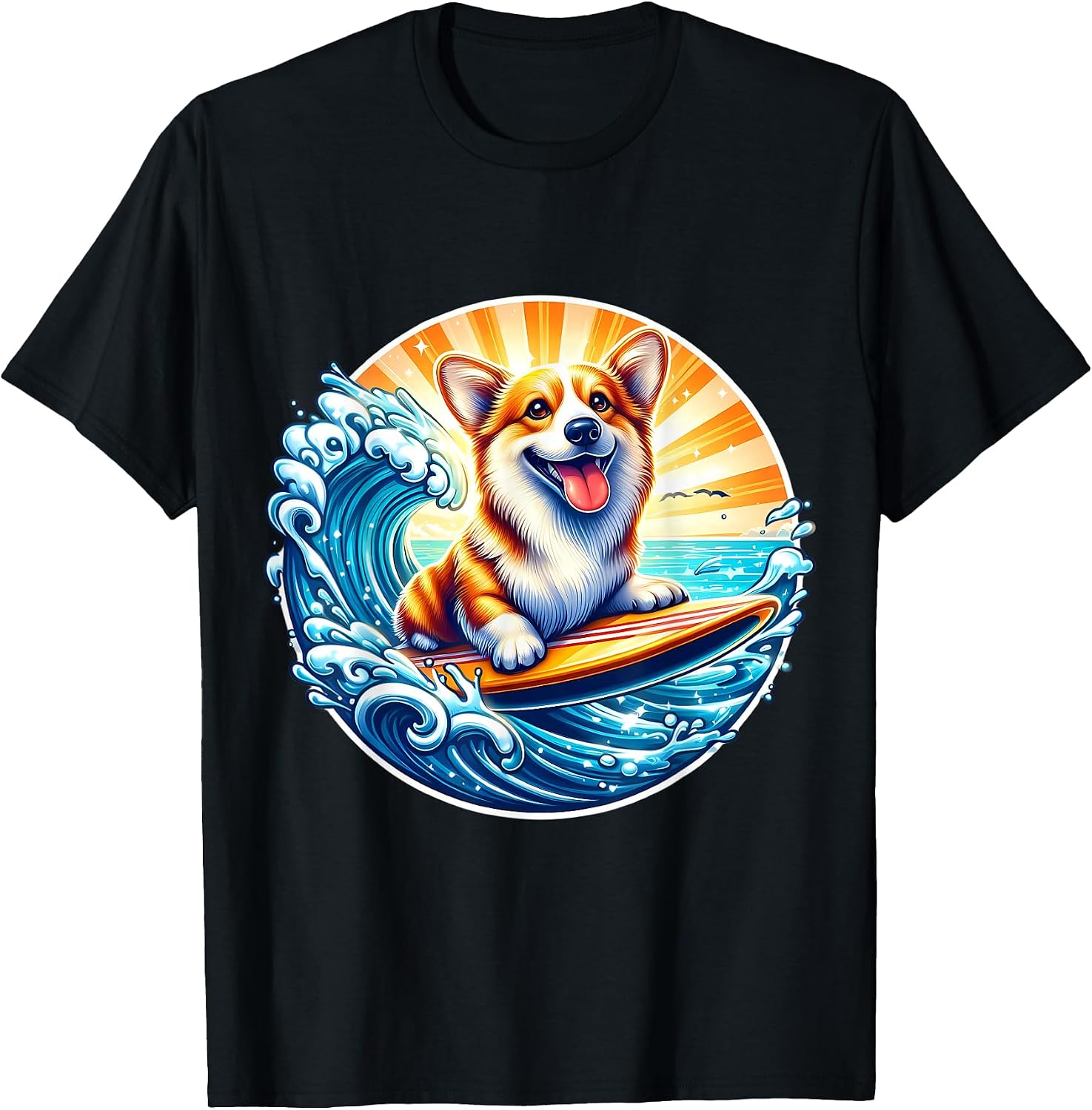Pembroke Welsh Corgi Dog Surfing Surfer Merch - Adult & Kids T-Shirts, Sweatshirts & Hoodies apparel design preview 1
