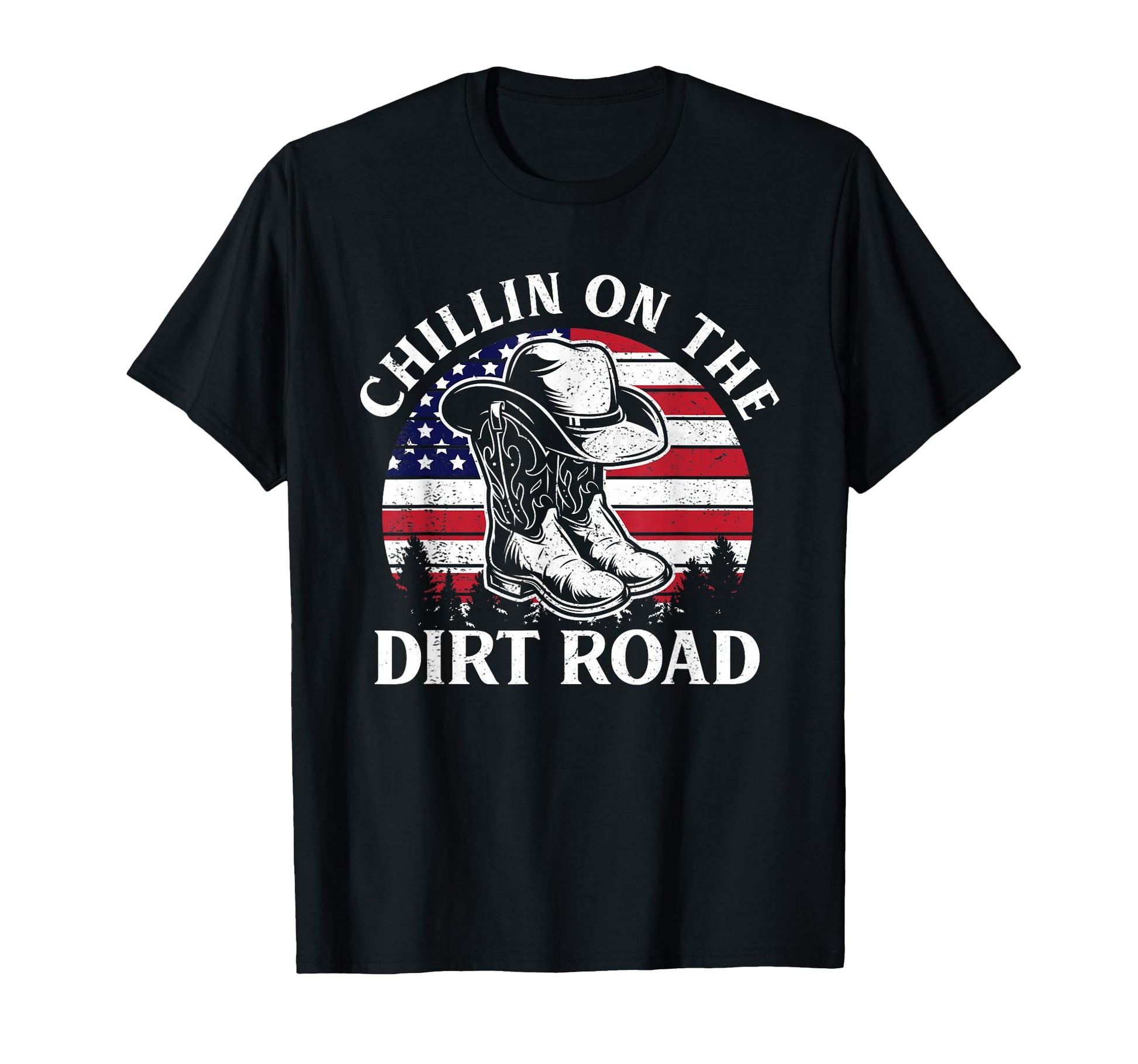 Chillin Dirt Road Cowboy Hat Usa Flag T-Shirt - Unique Graphic for Adults - T-Shirt, Sweatshirt, Hoodie