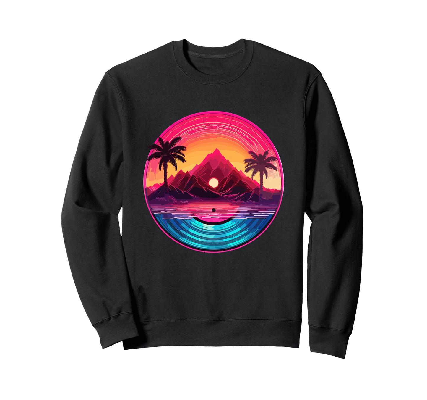 Palm Tree Vinyl Record Vaporwave Sweatshirt - Aesthetic Graphic Men Women - T-Shirt, Sweatshirt, Hoodie