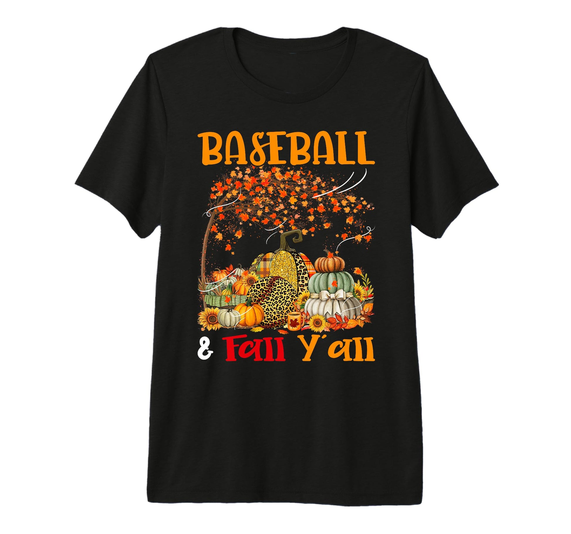 Baseball Fall Yall Leopard Pumpkins T-Shirt - Minimalist Print Unisex - T-Shirt, Sweatshirt, Hoodie