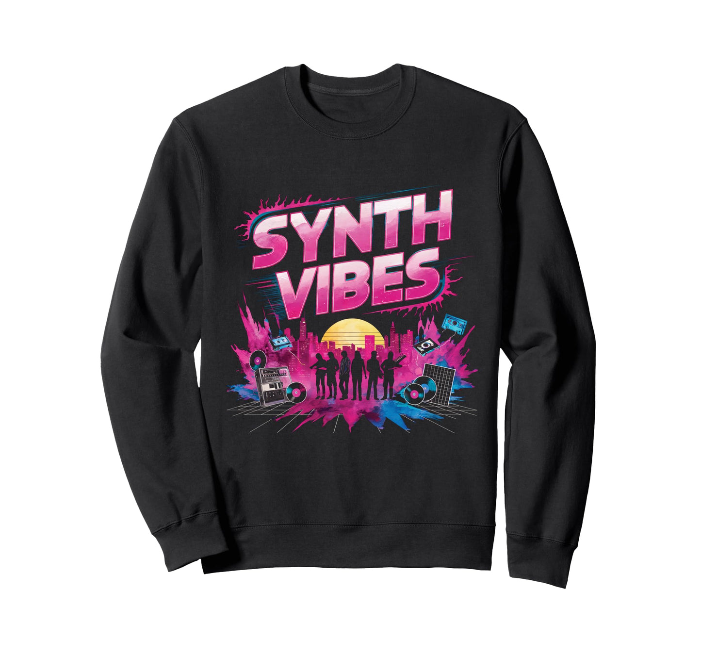 1980S Synthwave Synth Vibes Watercolor Sweatshirt - Novelty Apparel Unisex - T-Shirt, Sweatshirt, Hoodie