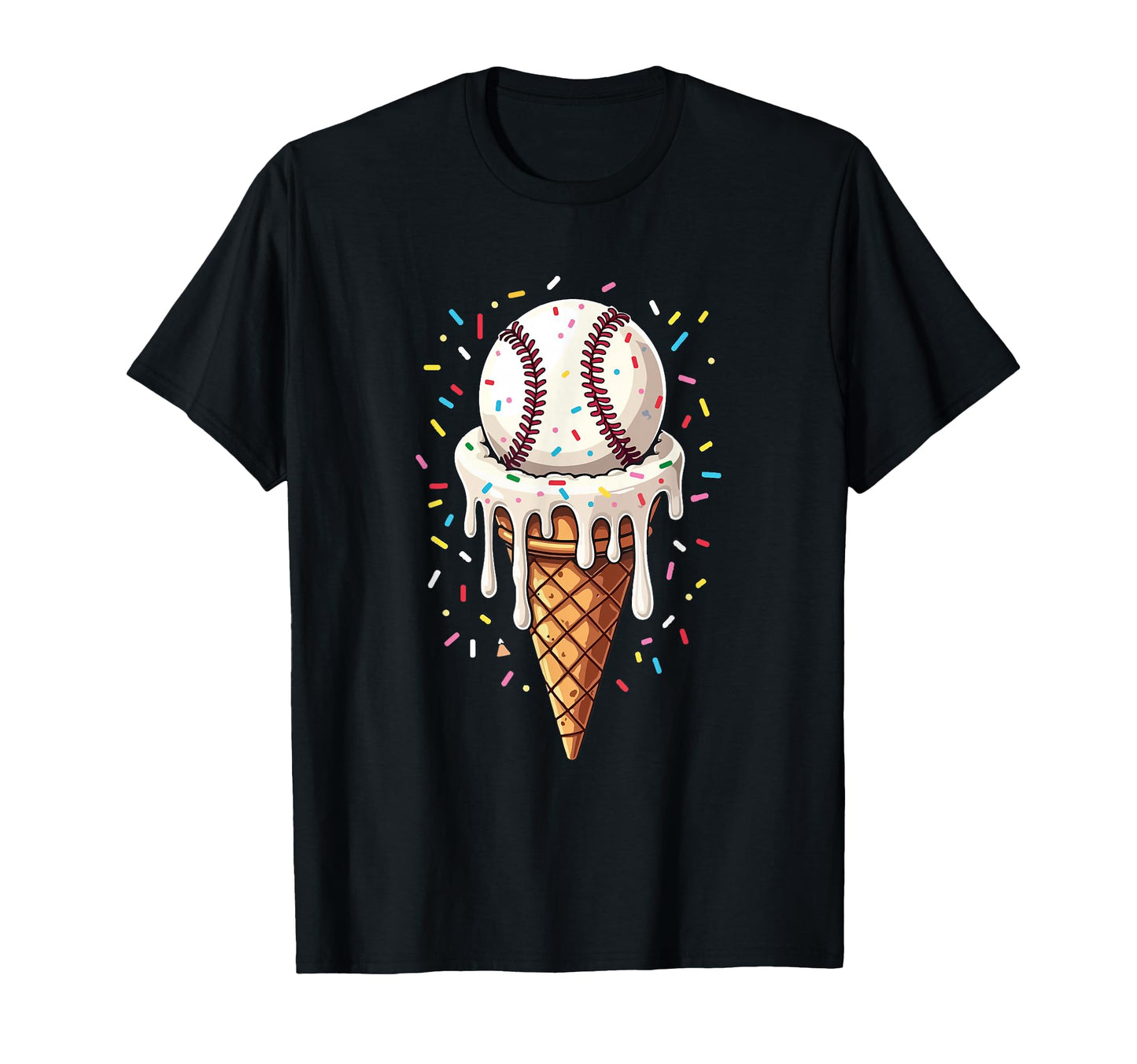 Baseball Drip Ice Cream Cone Drip T-Shirt - Unique Graphic for Adults - T-Shirt, Sweatshirt, Hoodie