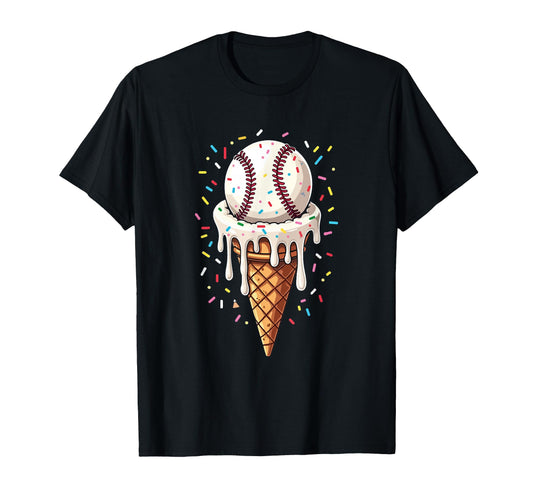 Baseball Drip Ice Cream Cone Drip T-Shirt - Unique Graphic for Adults - T-Shirt, Sweatshirt, Hoodie