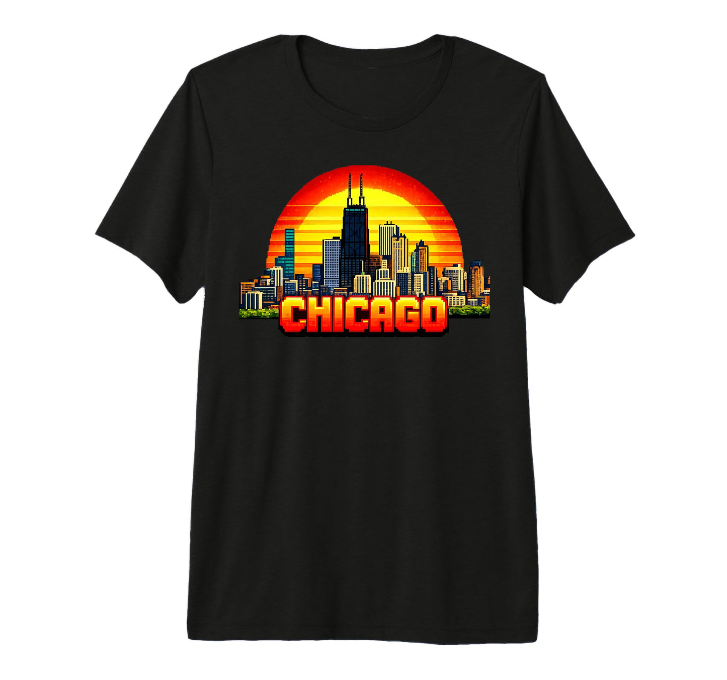 Chicago 8 Bit Video Arcade Gamer Gaming T-Shirt - Trendy Graphic Unisex - T-Shirt, Sweatshirt, Hoodie