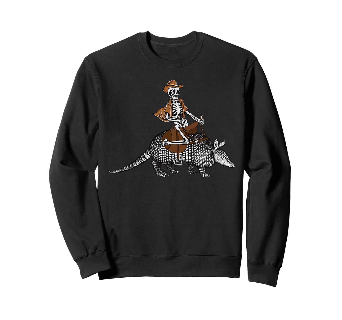 Cowboy Skeleton Riding Armadillo Western Sweatshirt - Unique Graphic Unisex - T-Shirt, Sweatshirt, Hoodie