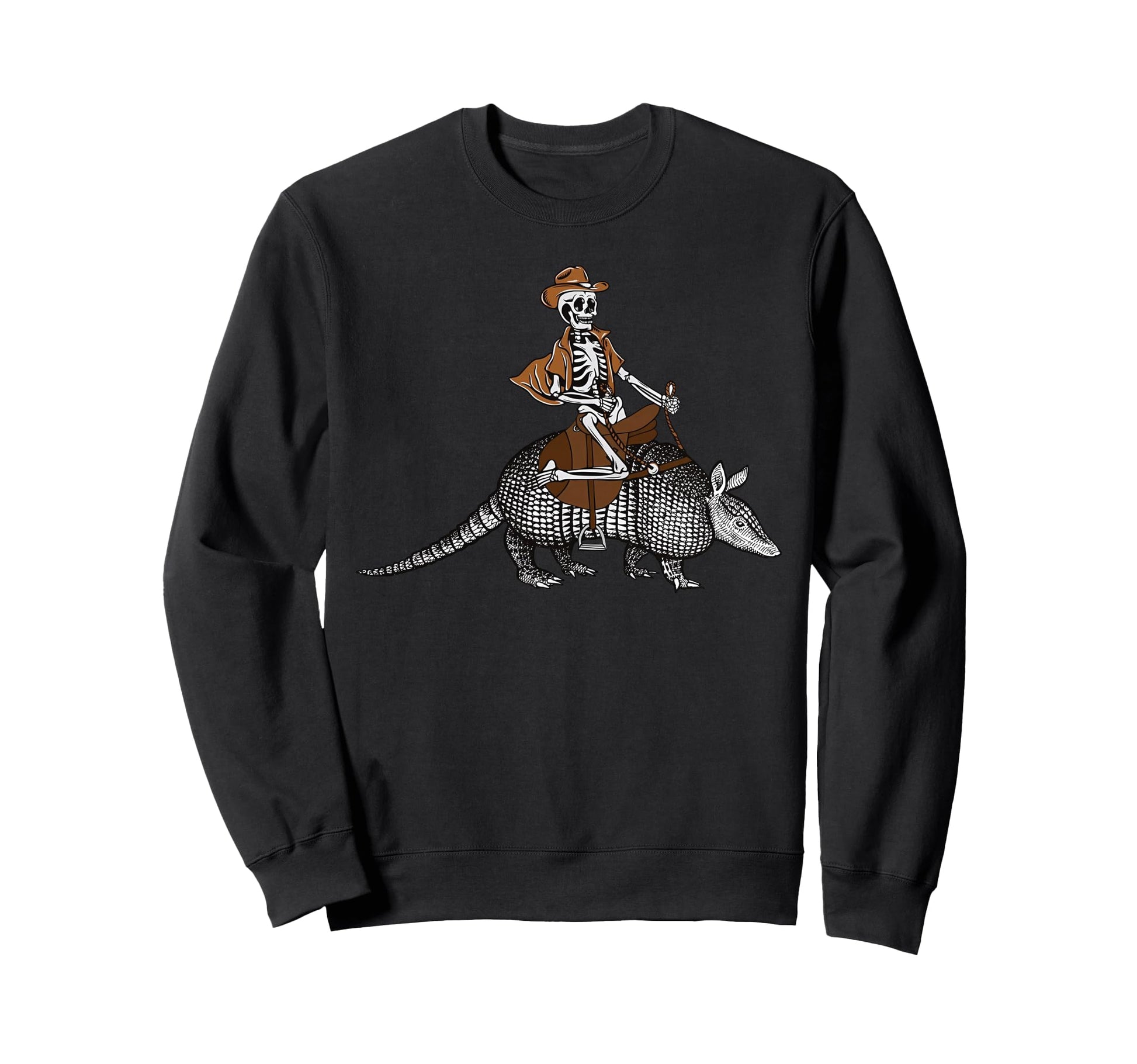 Cowboy Skeleton Riding Armadillo Western Sweatshirt - Unique Graphic Unisex - T-Shirt, Sweatshirt, Hoodie
