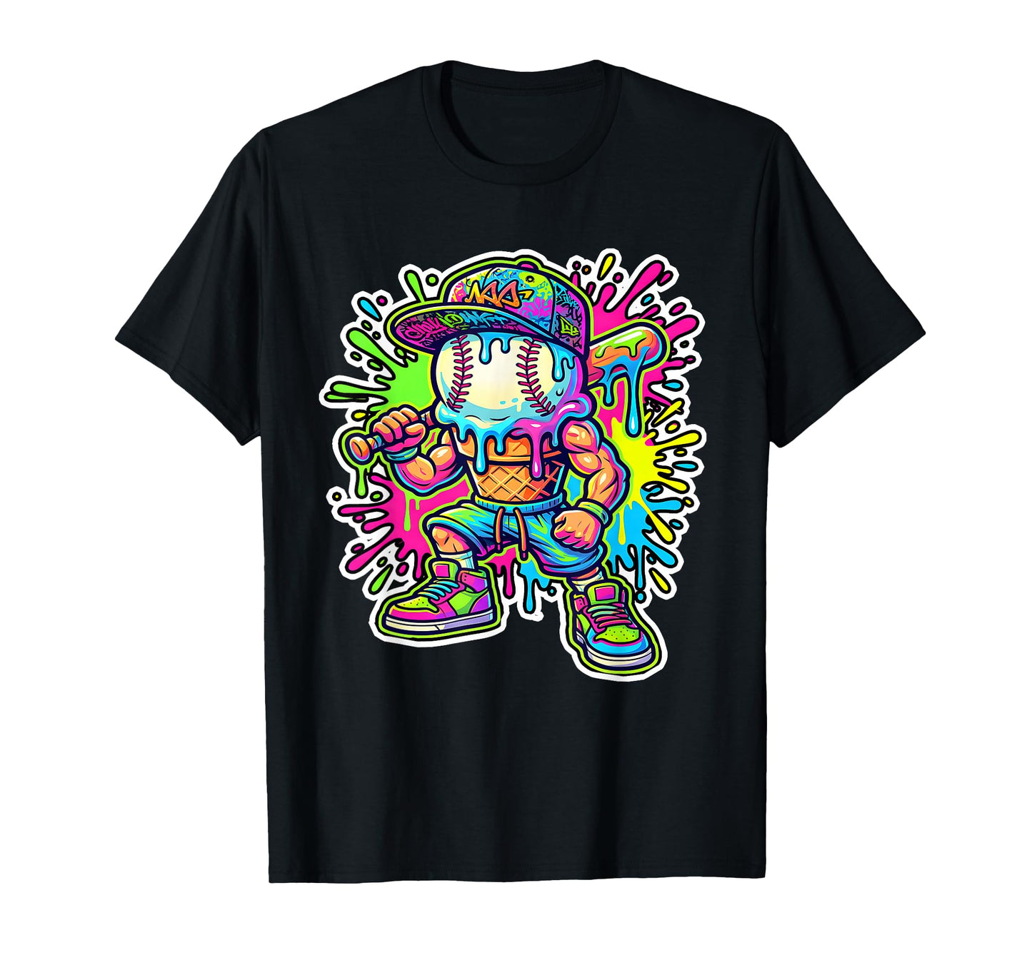Baseball Ice Cream Drip Baseball T-Shirt - Fun Novelty Design Men Women - T-Shirt, Sweatshirt, Hoodie