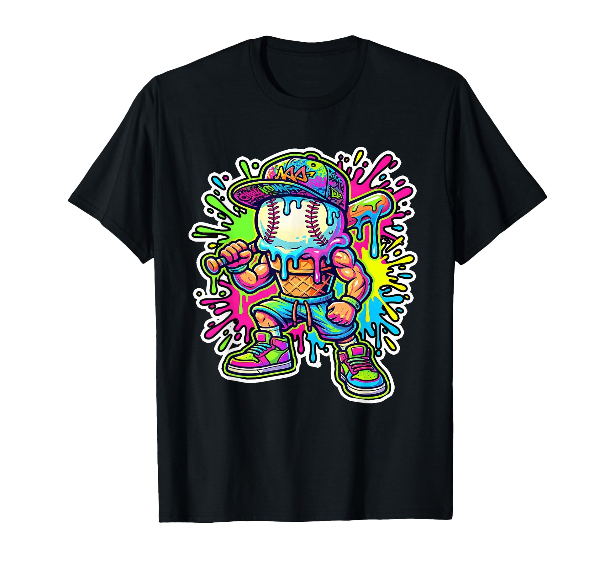 Baseball Ice Cream Drip Baseball T-Shirt - Fun Novelty Design Men Women - T-Shirt, Sweatshirt, Hoodie