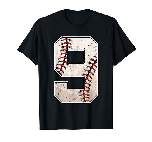 Baseball Birthday Nine 9 Years Old Ninth T-Shirt - Minimalist Print Unisex - T-Shirt, Sweatshirt, Hoodie