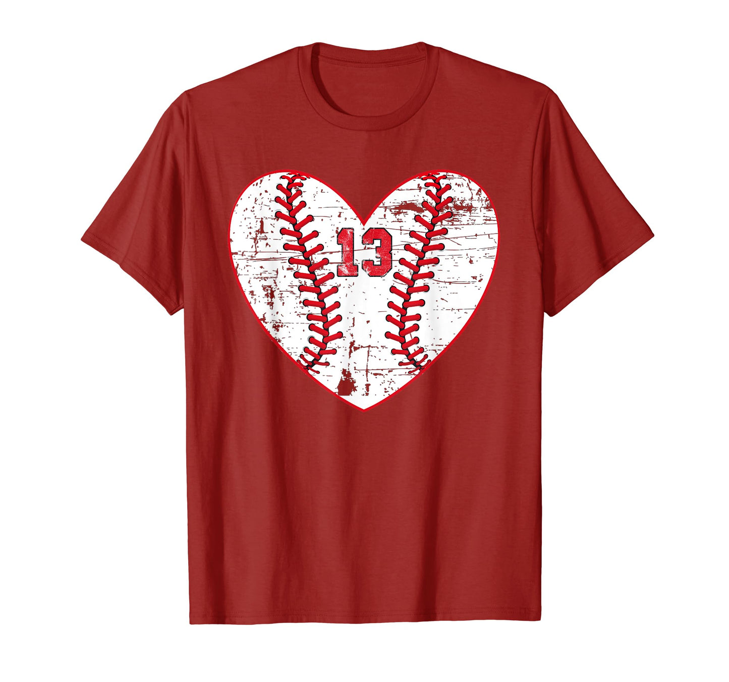 Baseball Distressed Heart Number 13 T-Shirt - Custom Art Print for Adults - T-Shirt, Sweatshirt, Hoodie