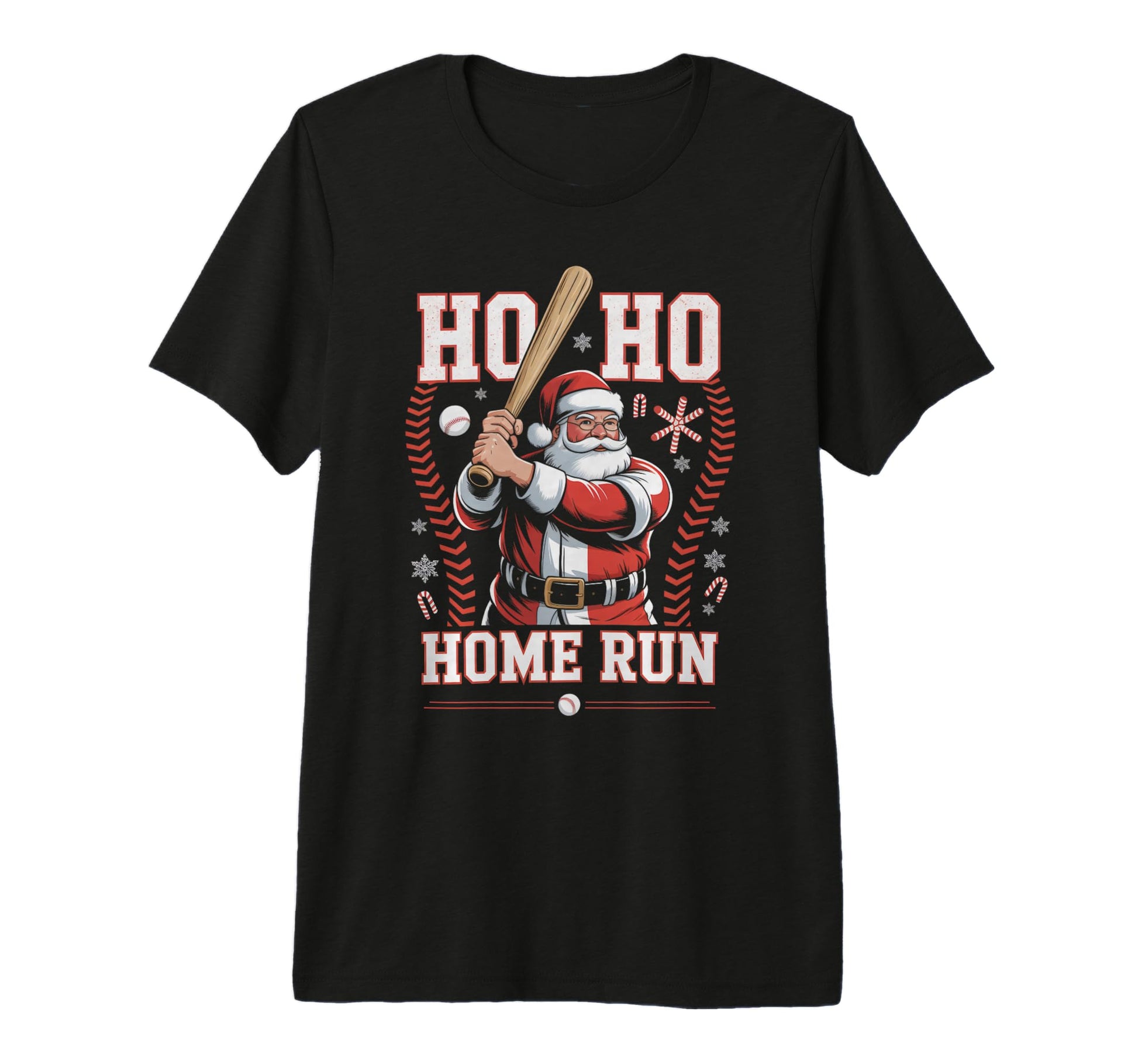 Ho Ho Home Run Baseball Funny Holiday T-Shirt - Graphic Print Men Women - T-Shirt, Sweatshirt, Hoodie