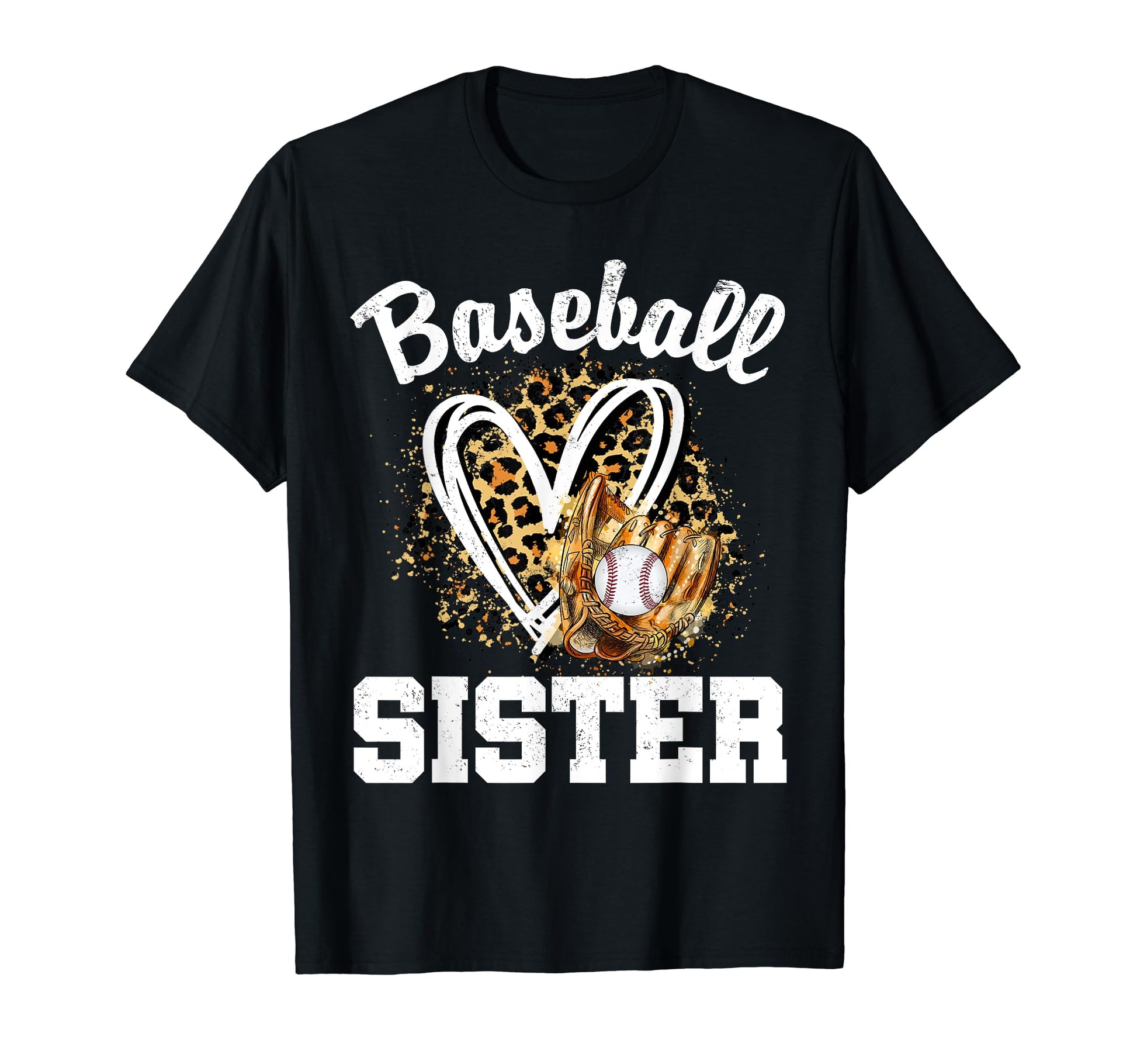 Baseball Sister Leopard Heart Game Day T-Shirt - Custom Art Print Unisex - T-Shirt, Sweatshirt, Hoodie