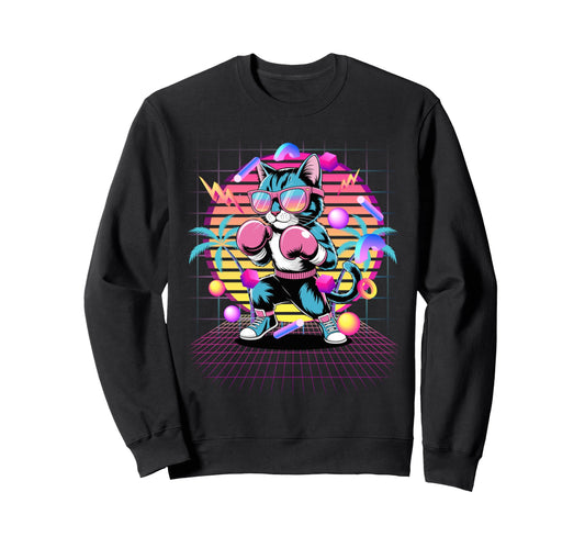 80S Boxer Cat Synthwave Aesthetic Sweatshirt - Unique Graphic Men Women - T-Shirt, Sweatshirt, Hoodie