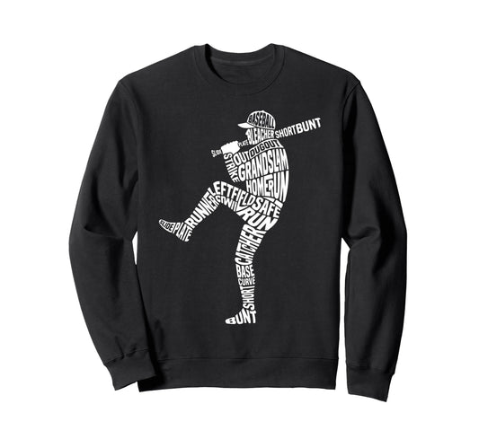 Baseball Fan Word Cloud Batter Sweatshirt - Fun Novelty Design Unisex - T-Shirt, Sweatshirt, Hoodie