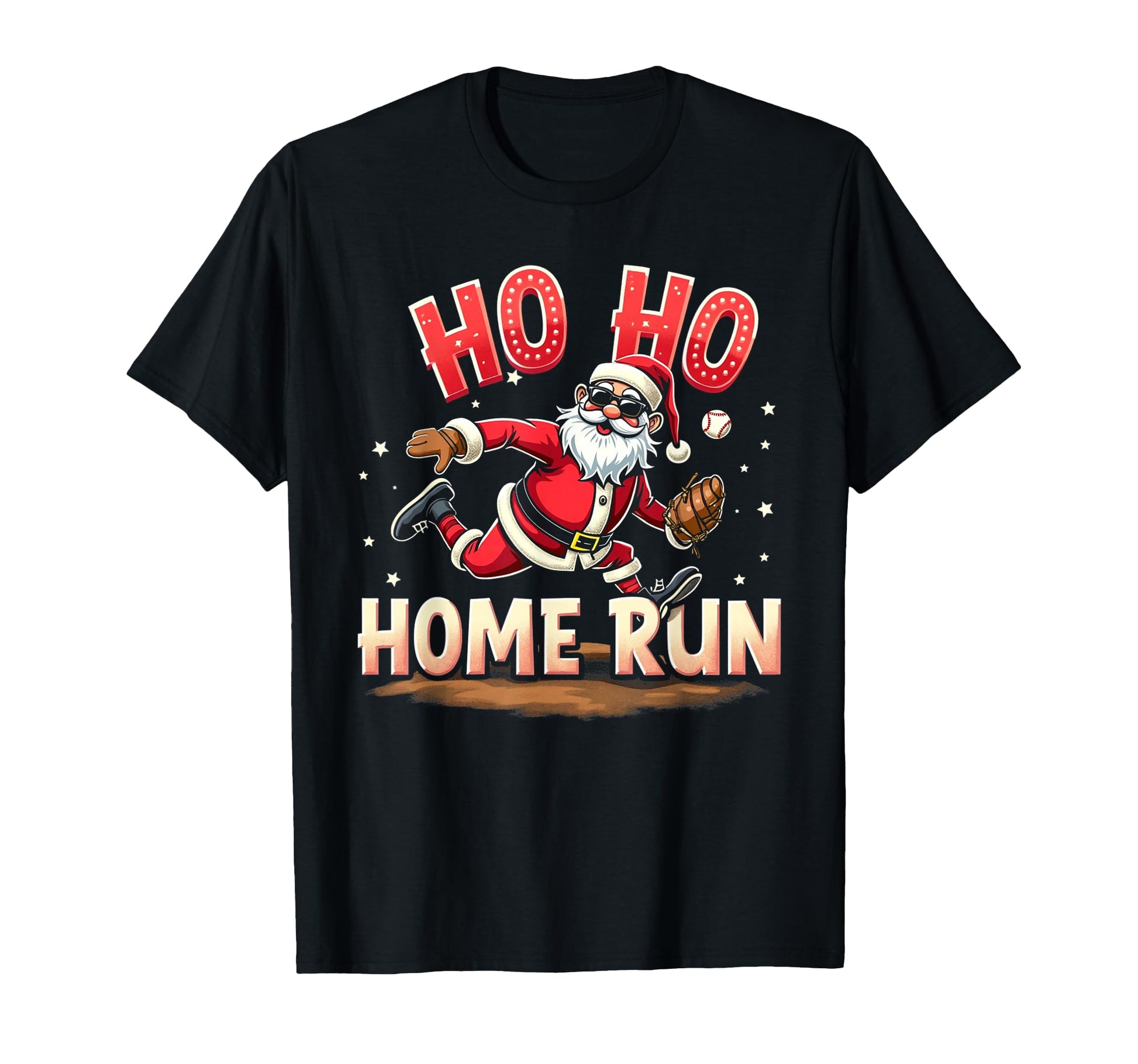 Baseball Ho Ho Home Run Santa Playing T-Shirt - Trendy Graphic Men Women - T-Shirt, Sweatshirt, Hoodie