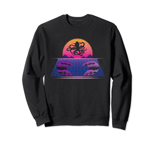 90S Synthwave Kraken Animal Sweatshirt - Casual Everyday Wear for Adults - T-Shirt, Sweatshirt, Hoodie