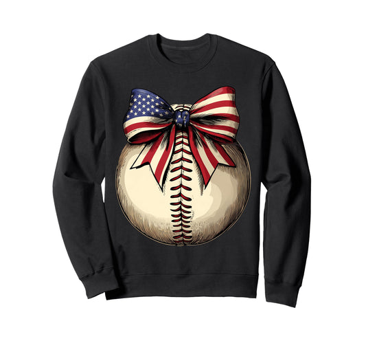 American Baseball Coquette Bow Sweatshirt - Fun Novelty Design for Adults - T-Shirt, Sweatshirt, Hoodie