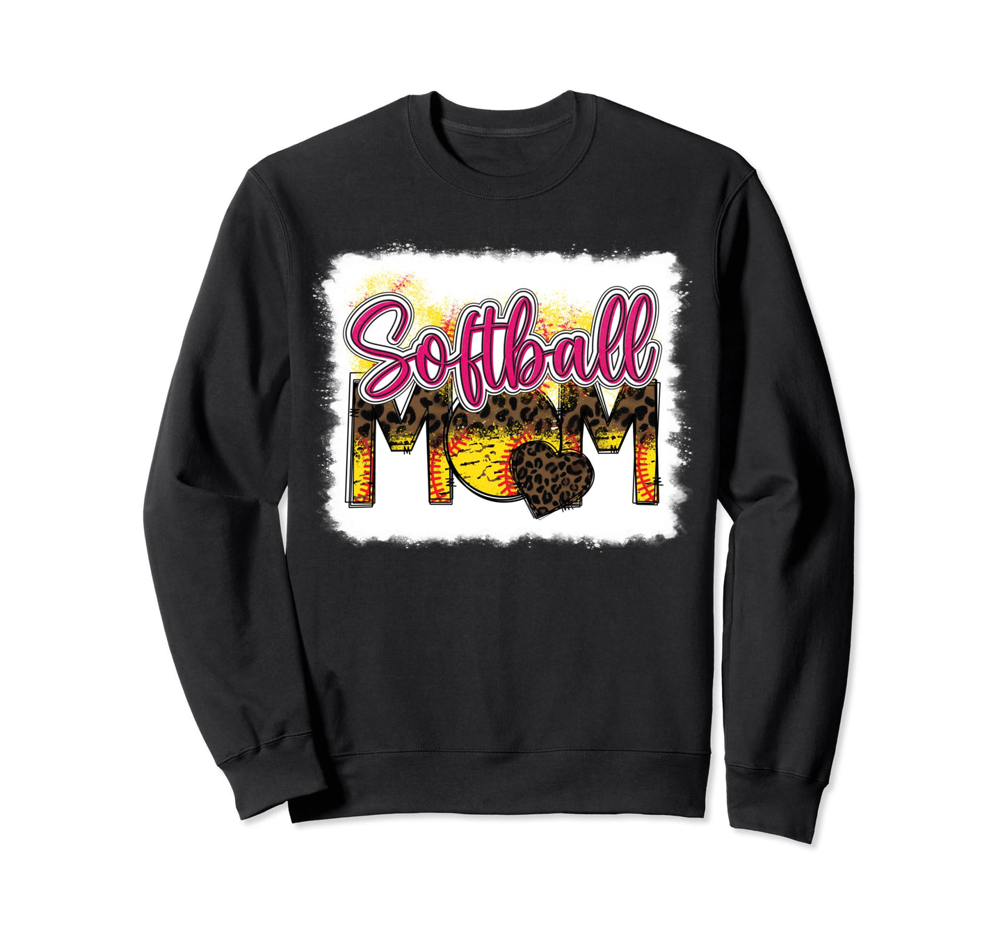 Bleached Softball Mom Leopard Sweatshirt - Casual Everyday Wear for Adults - T-Shirt, Sweatshirt, Hoodie