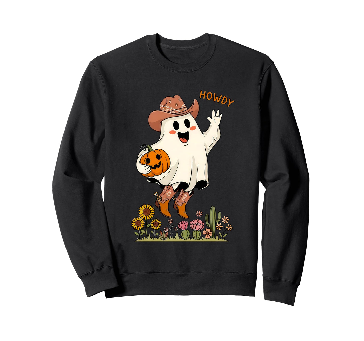 Howdy Boo Cowboy Ghost Halloween Sweatshirt - Novelty Apparel for Adults - T-Shirt, Sweatshirt, Hoodie
