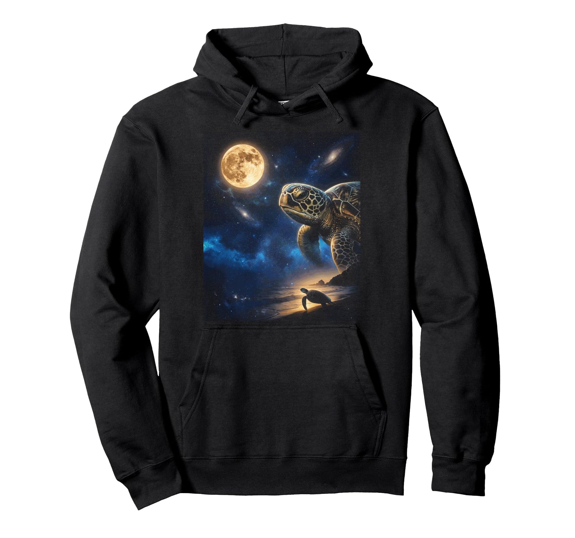 Howling Sea Turtle Full Moon Starry Hoodie - Unique Graphic Men Women - T-Shirt, Sweatshirt, Hoodie