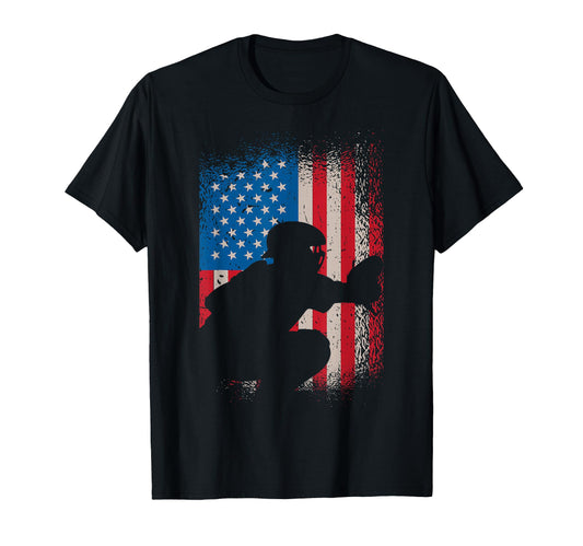 American Flag Baseball Catcher T-Shirt - Casual Everyday Wear for Adults - T-Shirt, Sweatshirt, Hoodie
