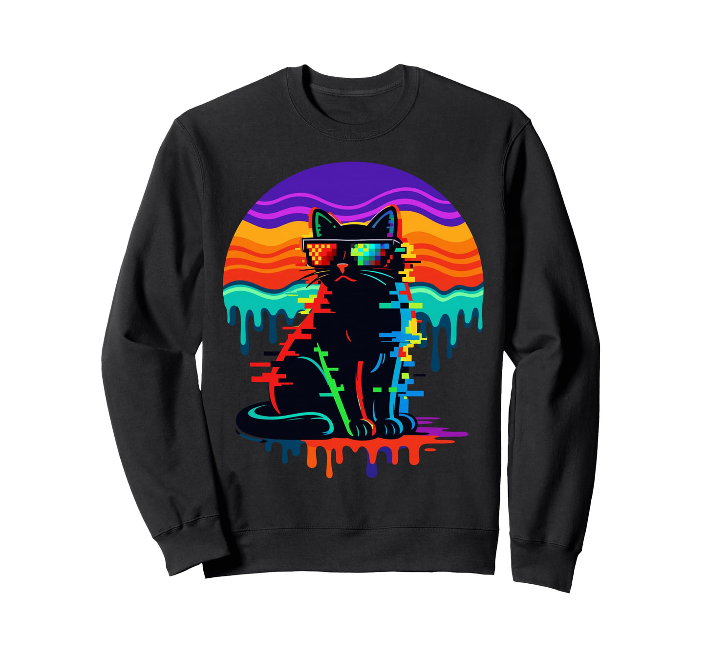 Vaporwave Black Cat Pixel Sweatshirt - Streetwear Style Men Women - T-Shirt, Sweatshirt, Hoodie