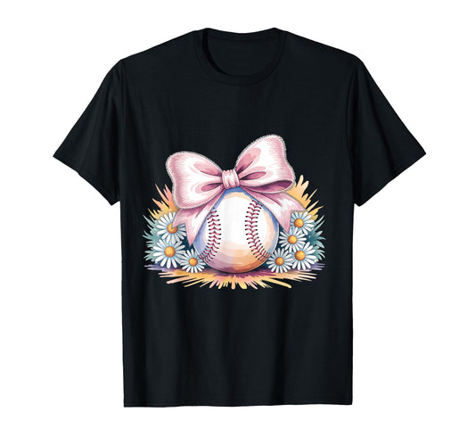Baseball Coquette Bow Baseball Mom T-Shirt - Minimalist Print Men Women - T-Shirt, Sweatshirt, Hoodie