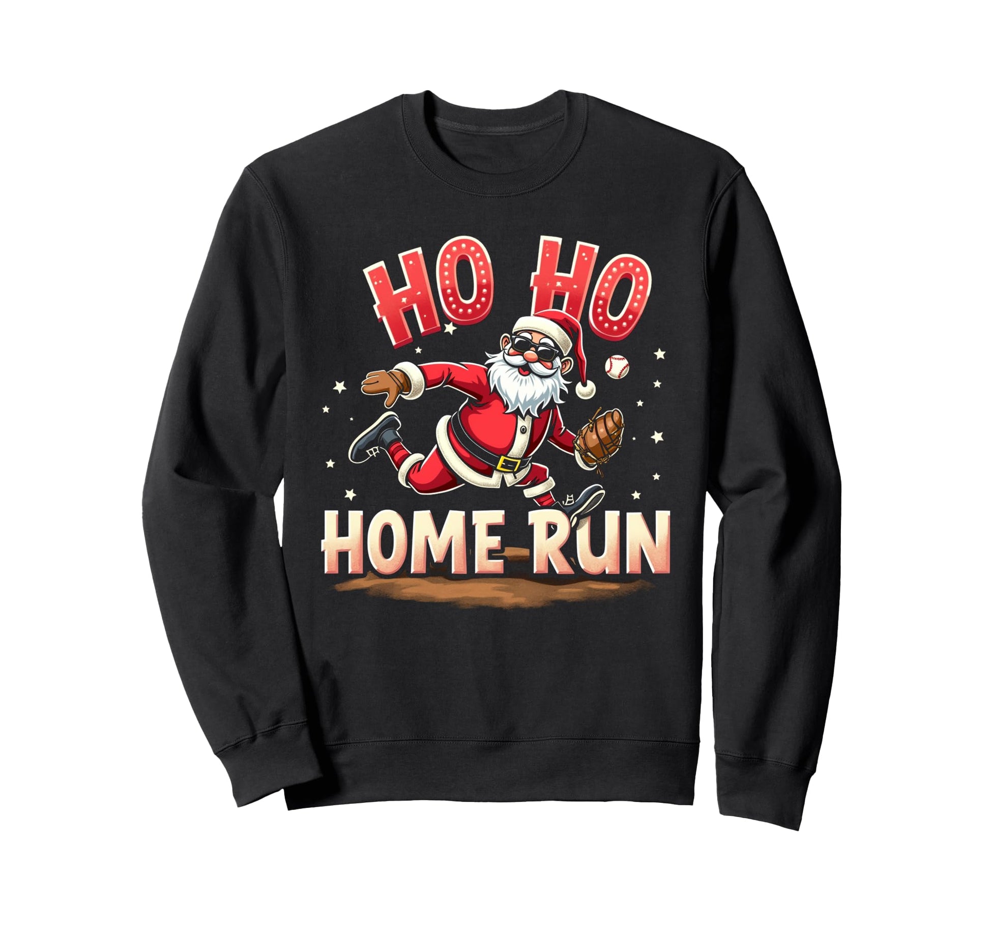 Baseball Ho Ho Home Run Santa Sweatshirt - Casual Everyday Wear Men Women - T-Shirt, Sweatshirt, Hoodie