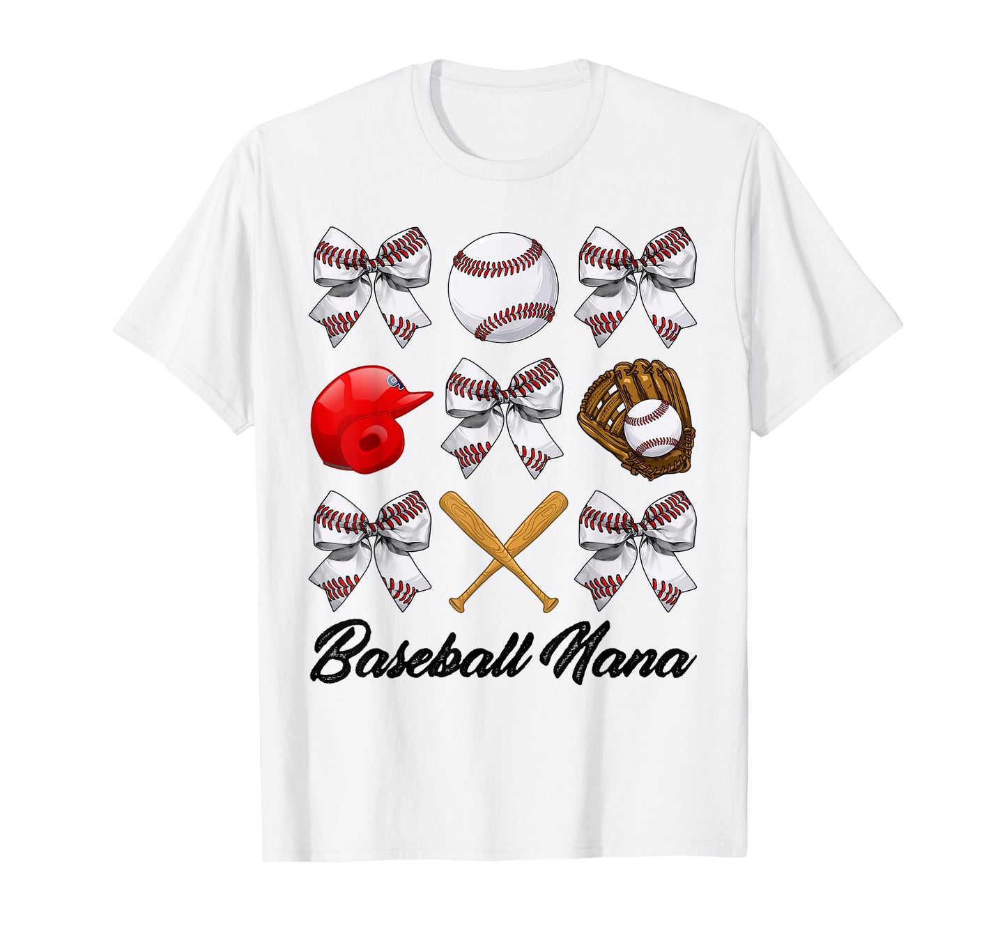 Baseball Nana Bow Baseball Mom T-Shirt - Casual Everyday Wear Men Women - T-Shirt, Sweatshirt, Hoodie