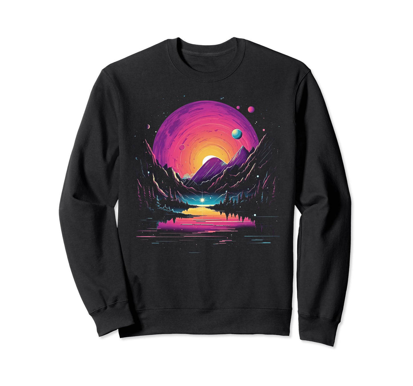 Vaporwave Solar System 80S Synthwave Sweatshirt - Custom Art Print Unisex - T-Shirt, Sweatshirt, Hoodie