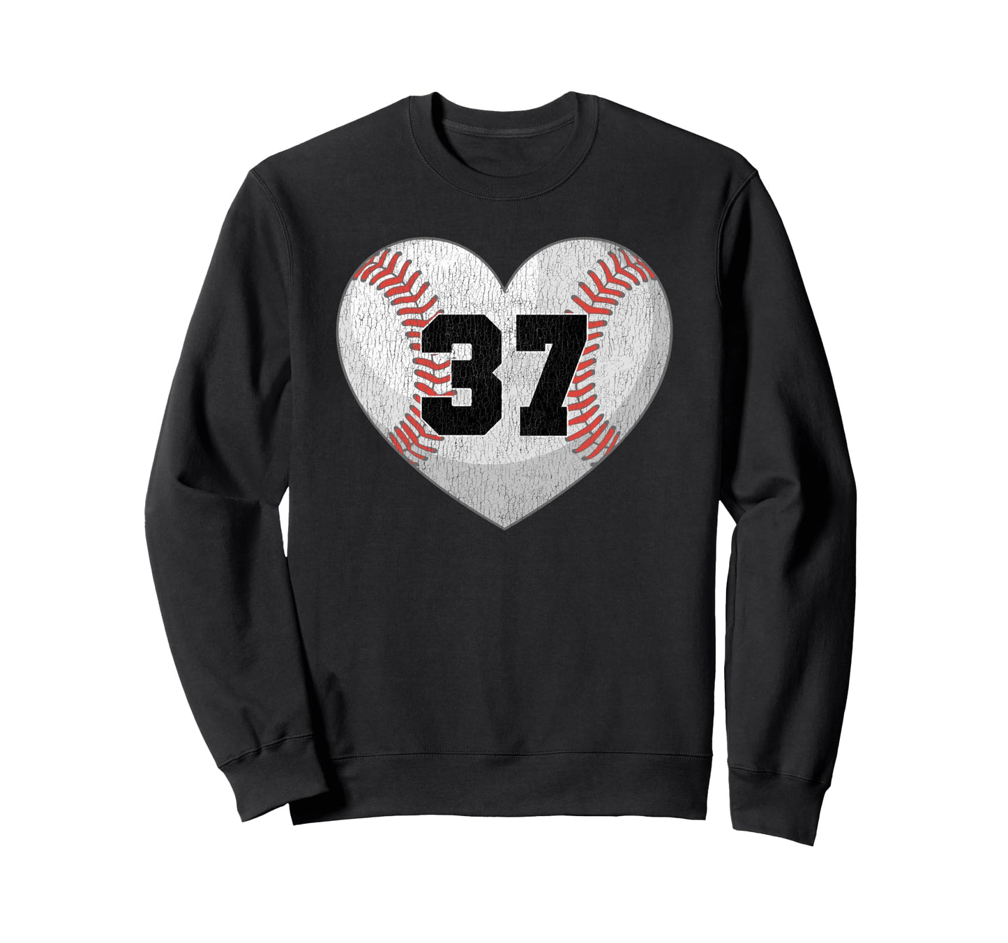 Baseball Number 37 Distressed Heart Sweatshirt - Graphic Print Men Women - T-Shirt, Sweatshirt, Hoodie
