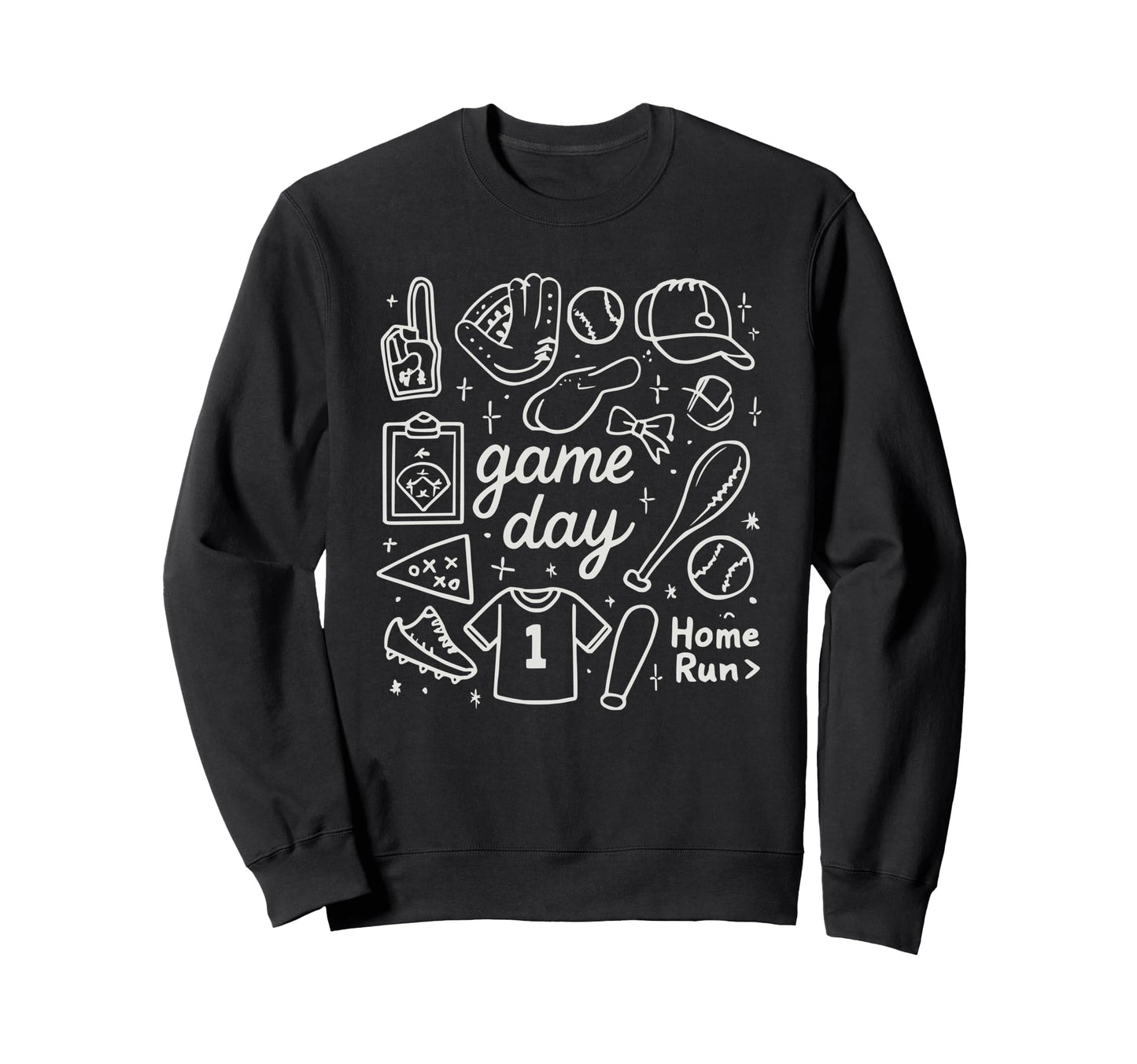 Baseball Doodles Game Day Home Run Sweatshirt - Custom Art Print Men Women - T-Shirt, Sweatshirt, Hoodie