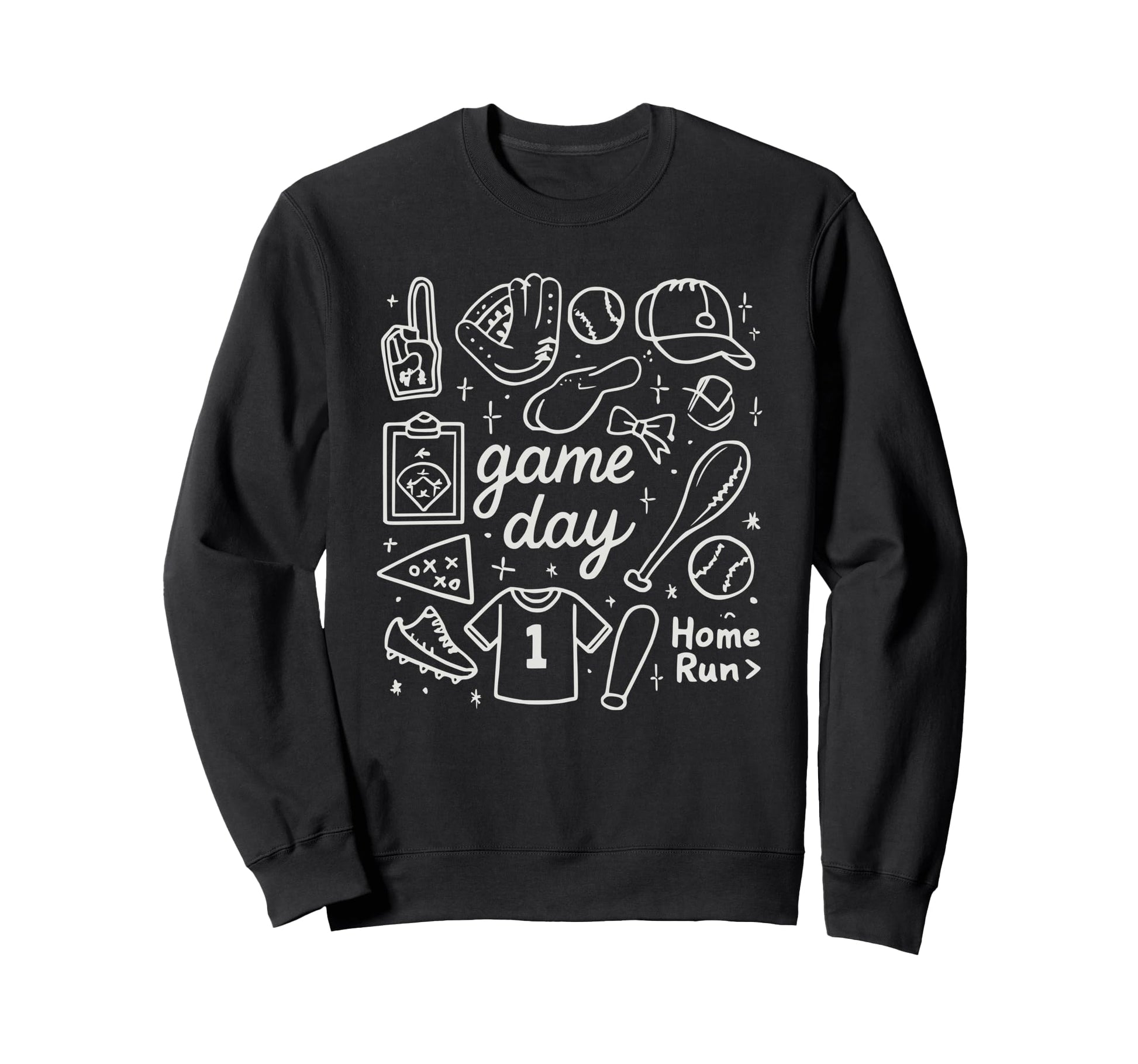 Baseball Doodles Game Day Home Run Sweatshirt - Custom Art Print Men Women - T-Shirt, Sweatshirt, Hoodie