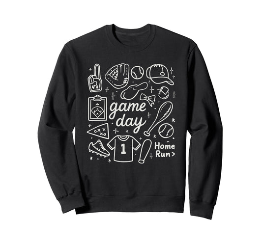 Baseball Doodles Game Day Home Run Sweatshirt - Custom Art Print Men Women - T-Shirt, Sweatshirt, Hoodie