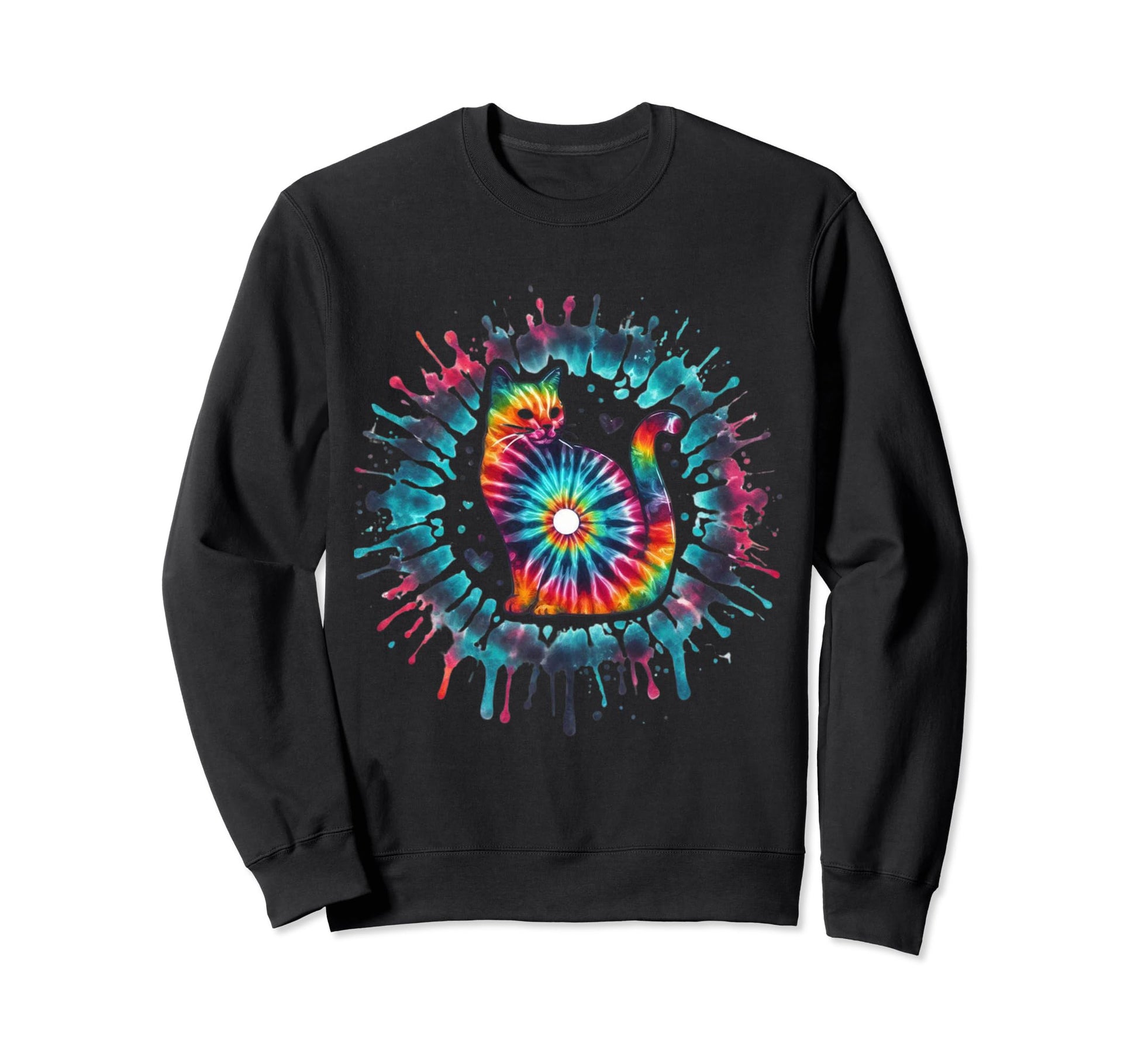 Peace Love Cat Tie Dye Kitty Sweatshirt - Novelty Apparel for Adults - T-Shirt, Sweatshirt, Hoodie